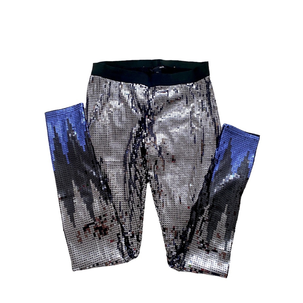 Amazing H&M Sequined Leggings with Chevrons Blue and Silver Size L